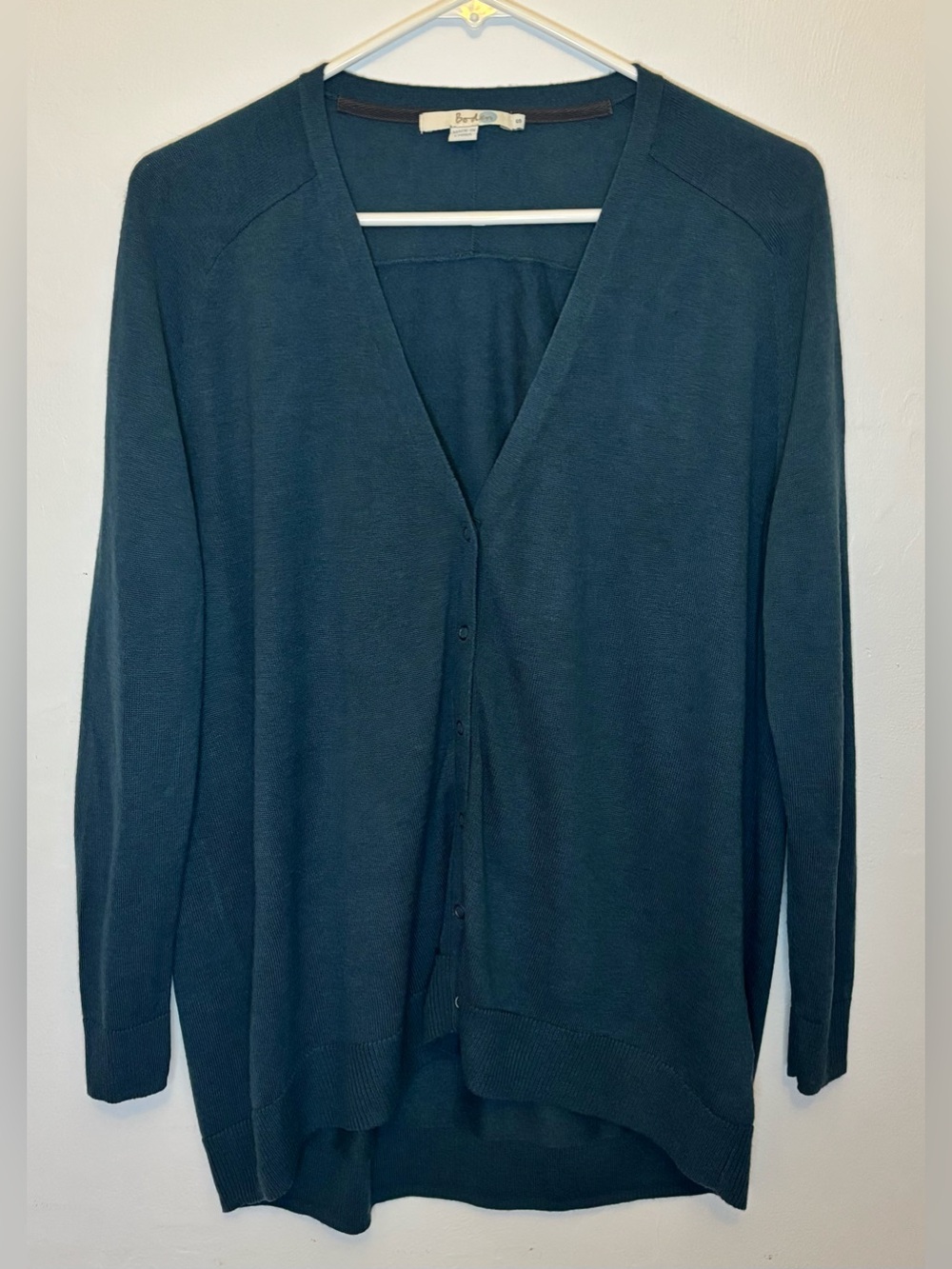 Boden Teal Wool Viscose V-Neck Cardigan Sweater Knit Dark Green Blue Size S